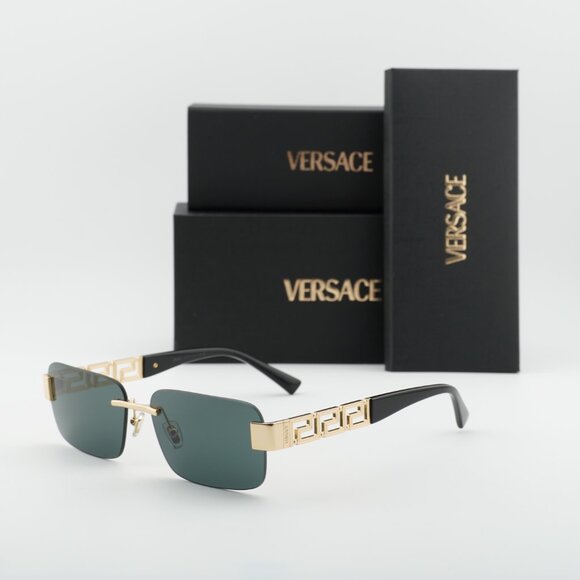 Versace VE2298 100287 Sunglasses Gold Rectangle Frame, Dark Grey Lenses main image 7